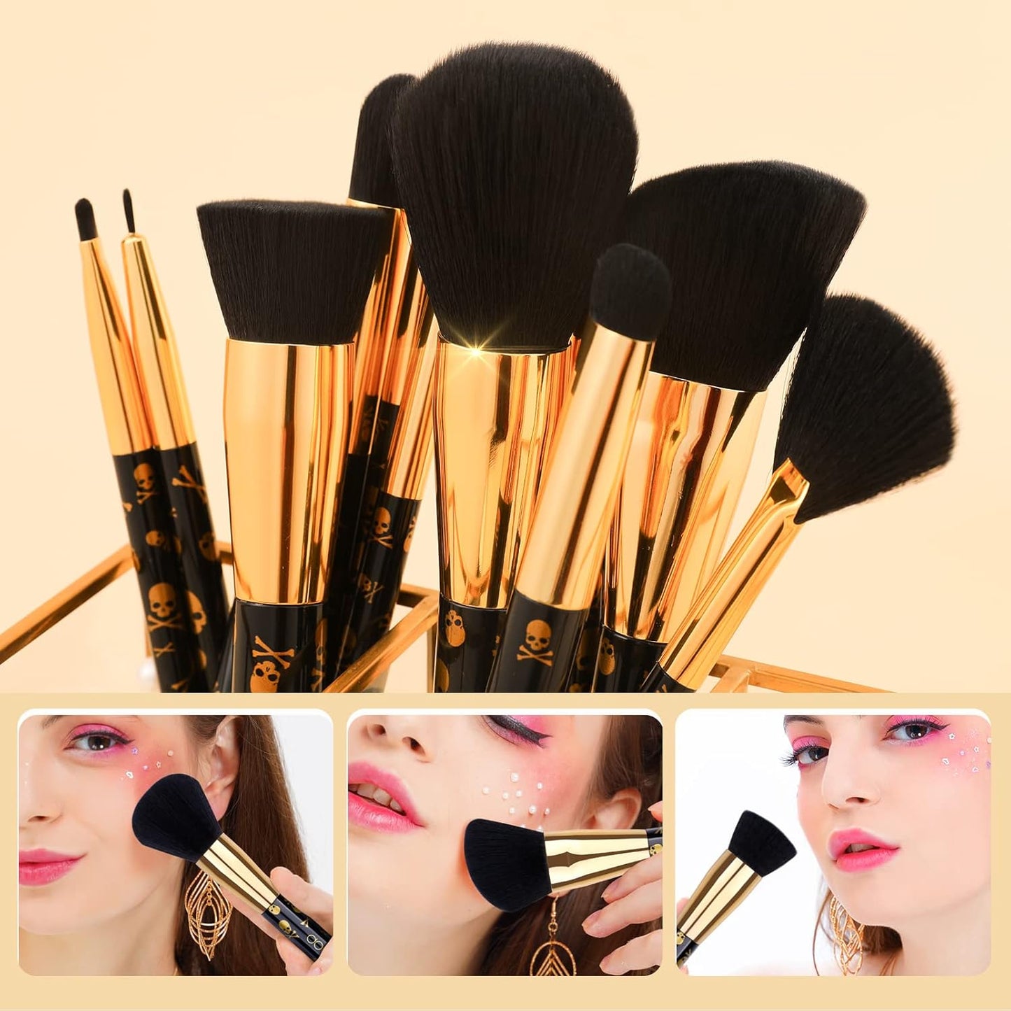 Makeup Brush Set Professional 12Pcs Goth Makeup Brushes Premium Synthetic Powder Foundation Contour Blush Concealer Eye Shadow Blending Liner Make up Brush Kit